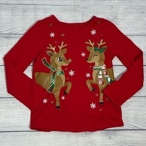 Girls Christmas Reindeer Long Sleeve Top red  - Size 5